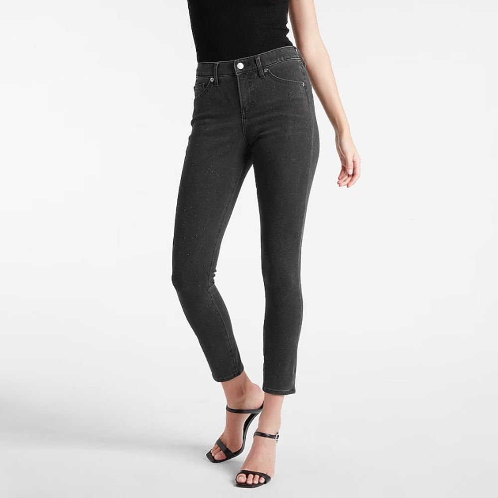 Mid Rise Black Sparkle Extra Supersoft Skinny Jeans